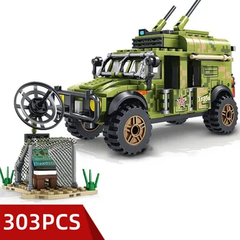 

303Pcs Armored Communication Command Vehicle Building Blocks with Figures Military Car Model Kits Educational Toys For Children
