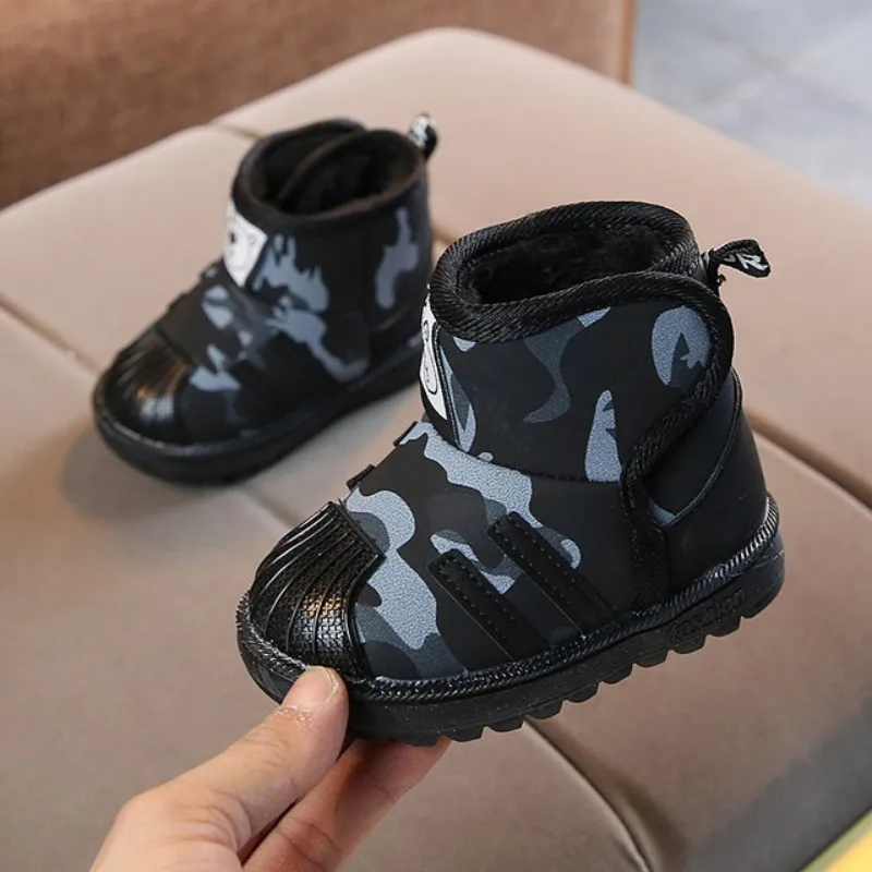 

2019 Winter boys snow boots for children cow sinew soft soles with velvet and thickening baby toddler shoes size 21-25