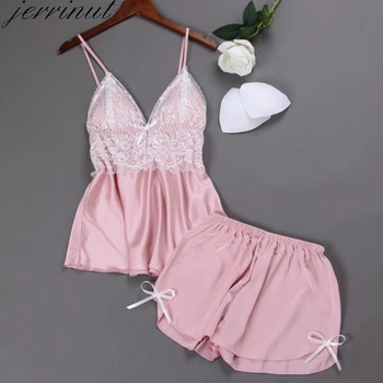 

Jerrinut 2pcs Pajama Set For Women Pyjamas Summer Sleepwear Silk Stain Pijama Top And Shorts Sleeveless Nightwear For Female