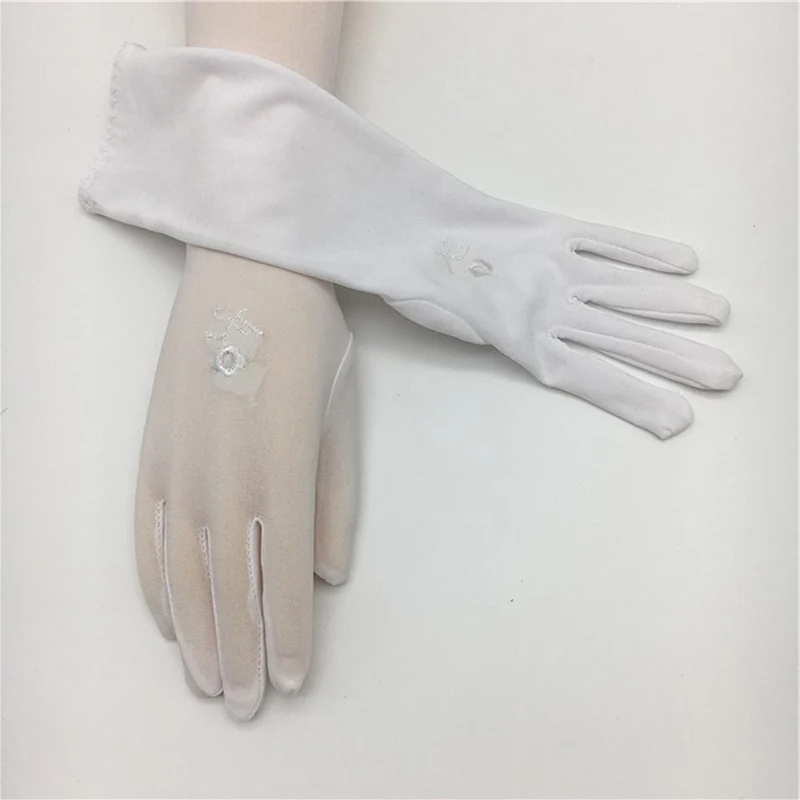 Women Summer Sunscreen Gloves Lady Medium-Length Thin Elastic Etiquette Embroidered Driving Car Accessories | Аксессуары для