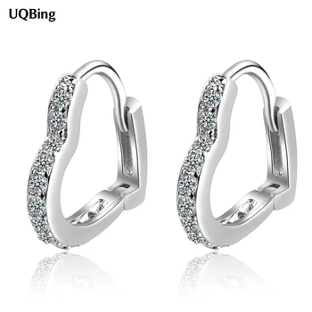 

925 Sterling Silver Elegant Lovely Heart Crystal Clip Earrings For Female Valentine's Day Present
