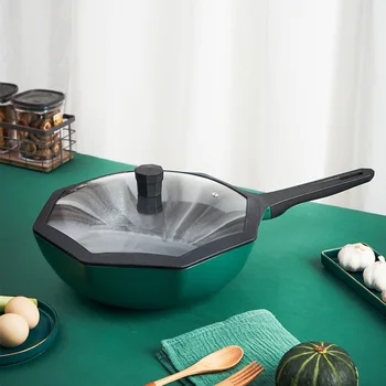 

Ins Maifan Stone Star Anise Frying Non Stick Pan Frying Pan Household Cooking Non-stick Away From Fume Visualization Lid