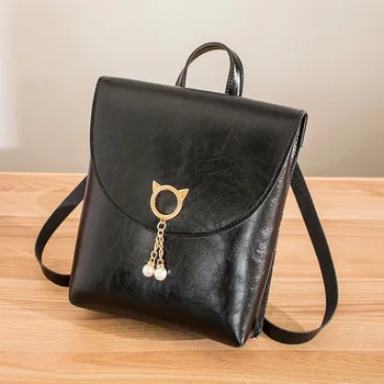 

retro women backpacks pu leather backpack shoulder school bags for teenage girls black cute Small Backpack for girls#1030g30