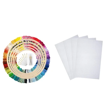 

4 Pieces Cross Stitch Cloth, 13 By 18-Inch, White, 14 Count & 5 Pieces Bamboo Embroidery Hoops with 100 Colors Skeins Embroidery