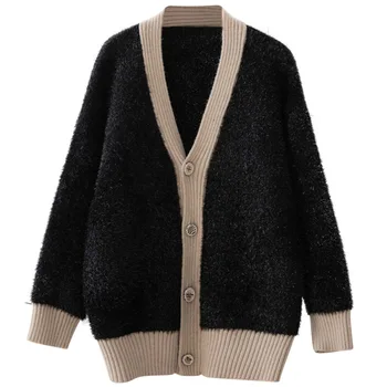 

2019 Women's Autumn Winter Coat Long Sleeve Knit Solid Cardigans Female Woman Bright Silk Sweaters