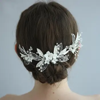 

Handmade Long Bridal Hair Combs Crystal Pearl Headpieces Flower Leaf Headdress Party Headband Bride Accessories Wedding Jewelry