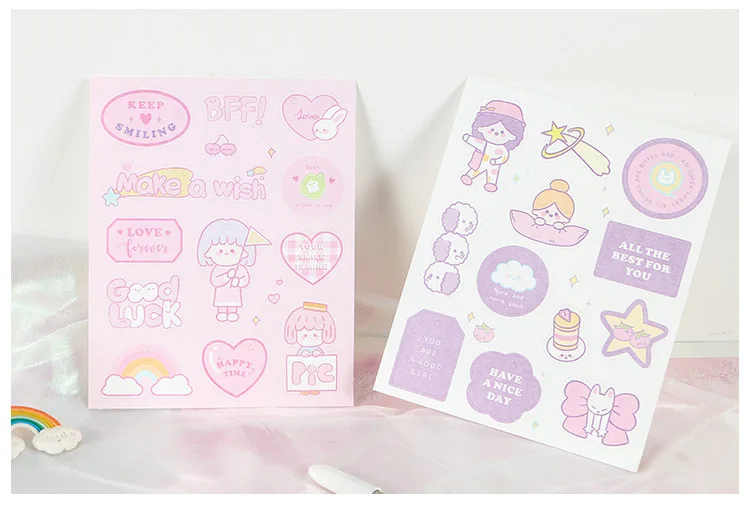 2 листа милые наклейки для девочек Kawaii канцелярские наклейки s Бумага Клейкая наклейка для детей DIY Скрапбукинг дневник принадлежности для альбома