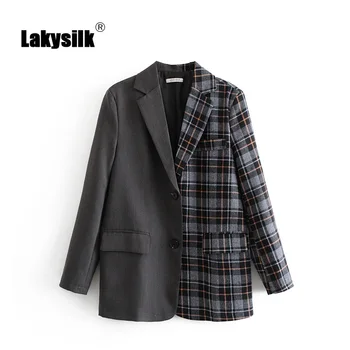 

Casual Female Blazers Fashion Hit Color Patchwork Plaid Jacket Women Long Sleeve Single-breasted Coat Lady Elegant Formal Blazer