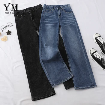 

YuooMuoo 2019 Black Pants Women High Waist Jeans Brief Fashion Boyfriend Wide Leg Mom Jeans Trousers Casual Ladies Denim Pants