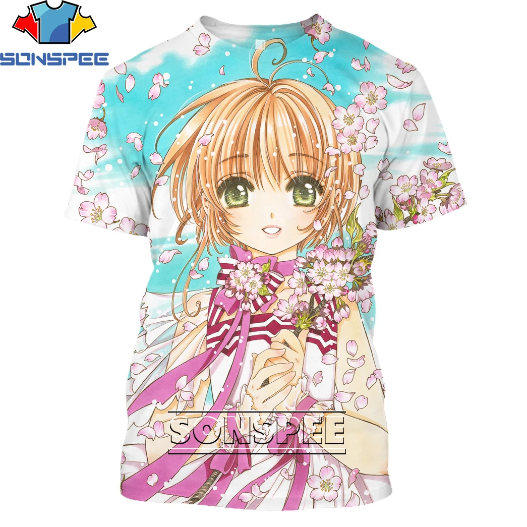 

SONSPEE 3D Print Men Women T-shirt Cardcaptor Sakura Anime T Shirt Summer Casual Vintage Short Sleeve Pullover Mens Tshirts