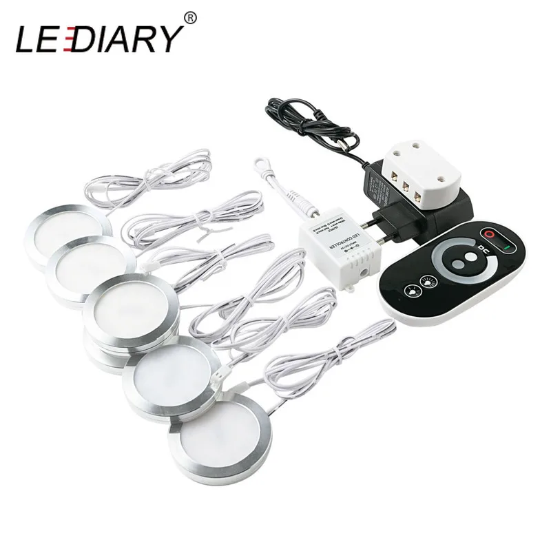 LEDIARY 3W 110V 220V Dimmable Downlight 6 Lamps Surface Mounted Remote Control Silver Round Spot Led Cabinet Display Lighting | Лампы и