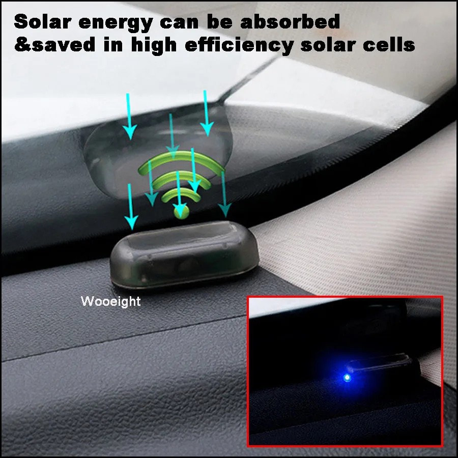 1Pc Universal Car Fake Solar Power Alarm Lamp Security System Warning Theft Flash Blinking Anti-Theft Caution LED Light Blue  (3)