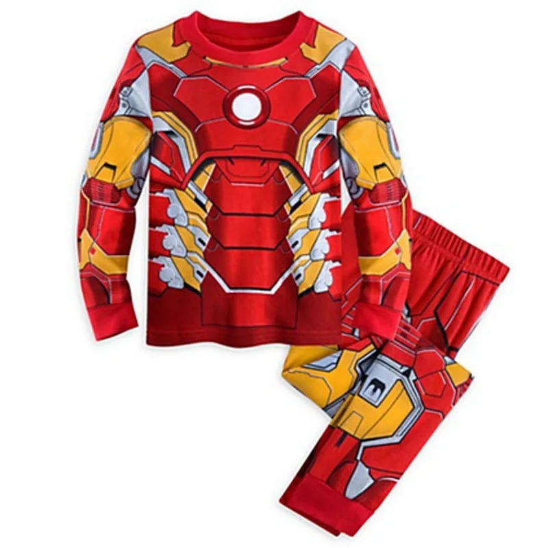 Летние детские пижамы, пижамные комплекты для малышей, пижамы с изображением Микки Мауса для мальчиков и девочек, пижамы с рисунком Человека-паука, хлопковая одежда для сна - Цвет: Red