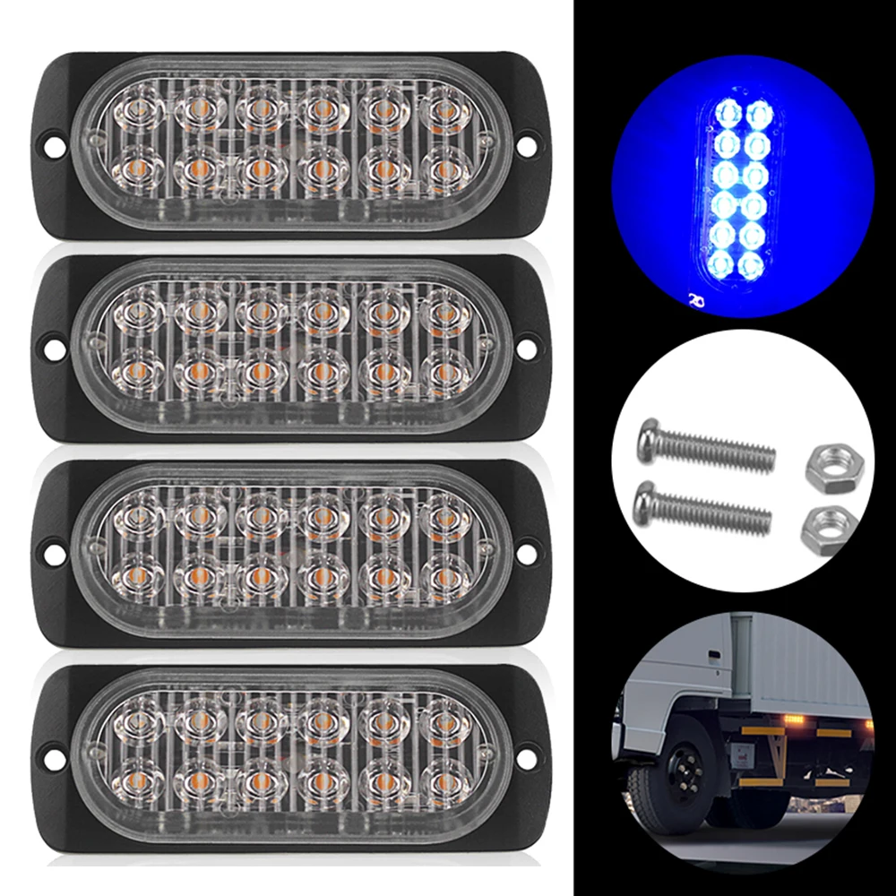 

4*Protective Pad 12LED Bulbs Car Truck Warning Safety Lights 12V-24V 36W Blue Super Bright 4pcs