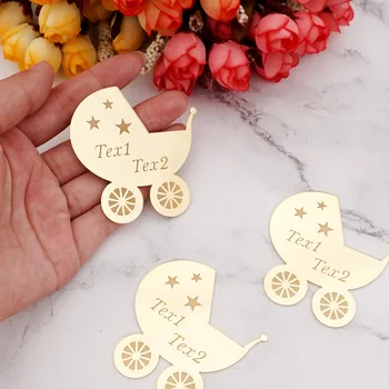 

30pcs 6x6cm Personalized Baby Carriage Mirror Acrylic Sticker Custom Name Party Decor Favors Invitation Card Party Guest Gifts