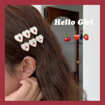 

1PC Spring Summer Sweet Strawberry Cherry Hairpin Chic Fruits Side Duck Mouth Alloy Women's Barrettes Hair Accessories