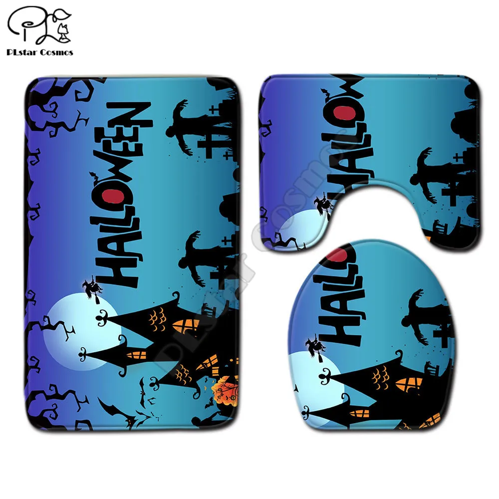 

3D printed Halloween Dark element pattern Bathroom Pedestal Rug Lid Toilet Cover Bath Mat Set drop shipping style-3