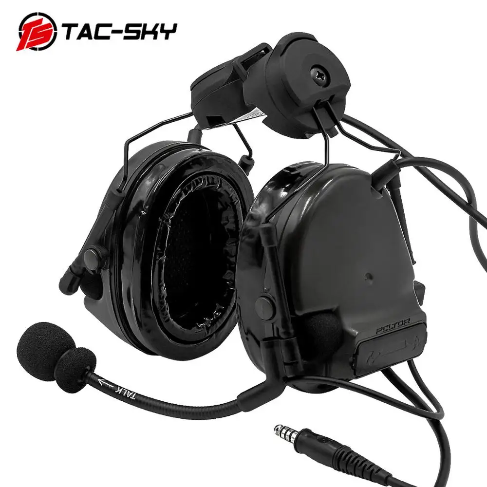 TAC-SKY COMTAC III Helmet fast rail bracket version Silicone earmuff version Noise reduction pickup headset -BK