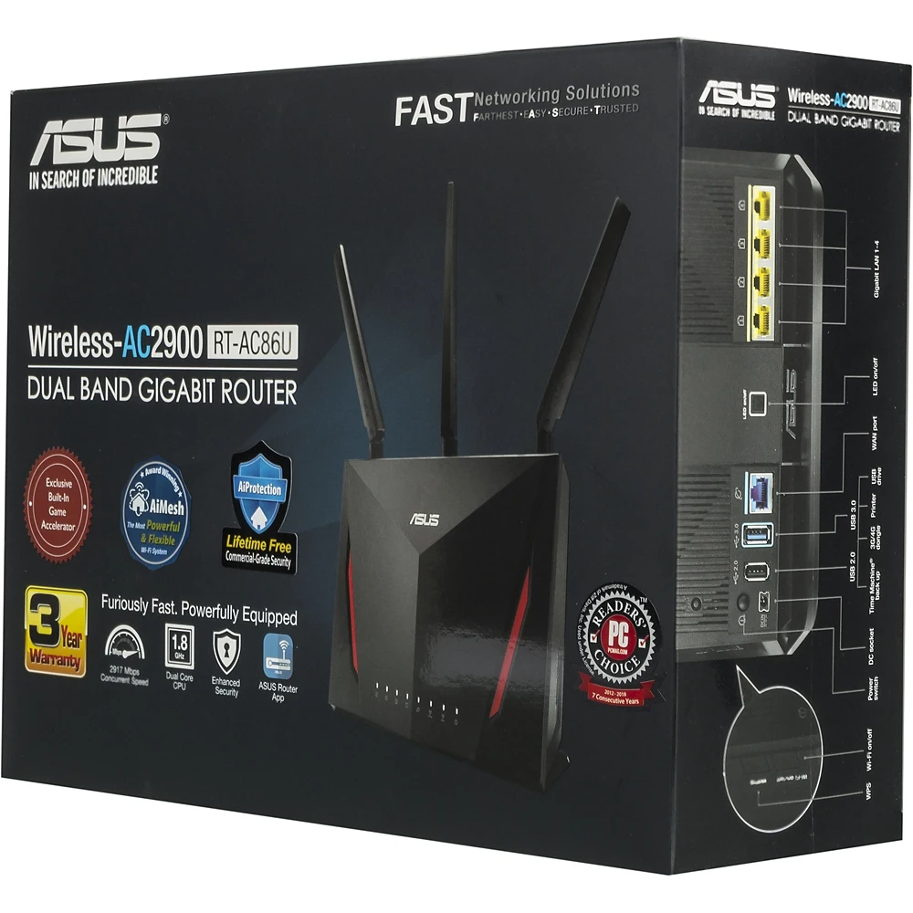 Роутер беспроводной Asus RT-AC86U AC2900 10/100/1000BASE-TX/4G ready черный