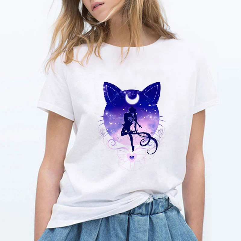 

Sailor Moon T Shirt Female kawaii Fashion Women Harajuku Tees grunge aesthetic Fun Ulzzang T-Shirt Cute Cat Tshirt Cartoon Top