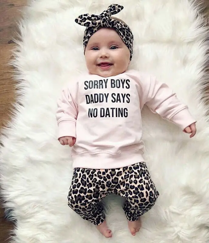 Emmababy Newborn Baby Girl Leopard Print T-Shirt Top Pants Headband Outfit Clothes 0-24M