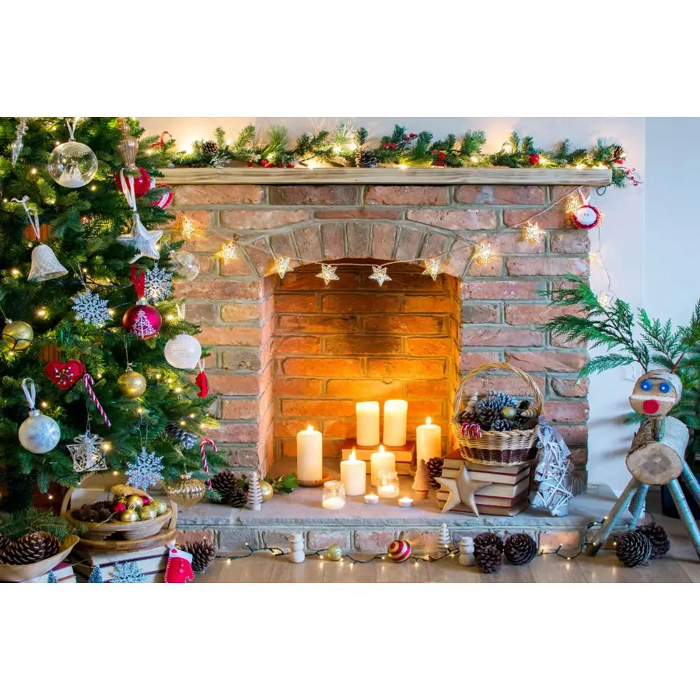 Yeele Christmas Tree Fireplace Bell Light Candle Interior Deco Photography Backgrounds Photographic Backdrops for Photo Studio - Цвет: NBK09112