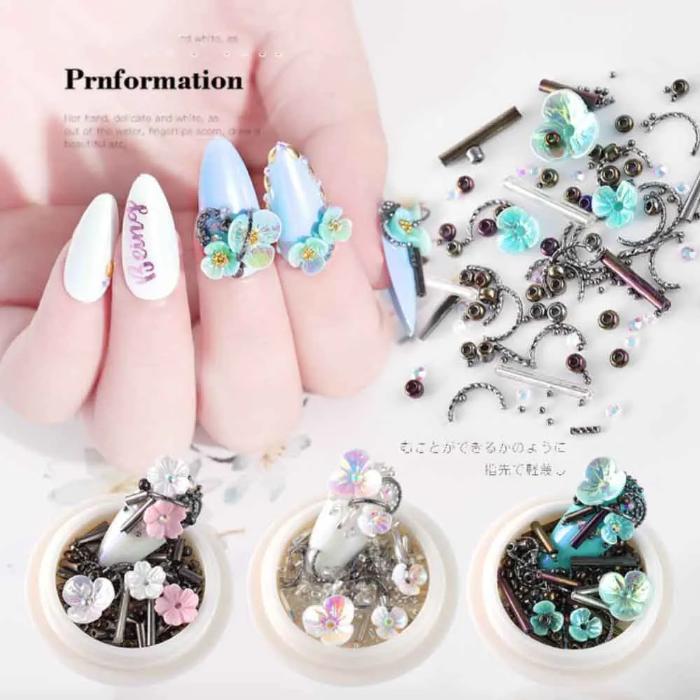 

1 box Flower shell Design 3D Nail Art Decoration Charms Three-petal flower rivet flat bottom Jewelry Rhinestones on Nails new
