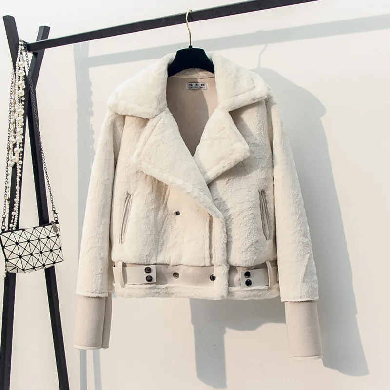 Пальто из искусственного меха, мягкое замшевое пальто в стиле пэчворк для женщин, осень, крутая теплая утолщенная куртка из кроличьего меха, женское пушистое зимнее пальто, верхняя одежда