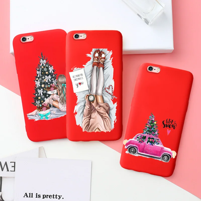 Модные тонкие рождественские красные чехлы для iPhone 11 Pro Max XR XS 5 5S SE 6S 7 8 Plus X 10 Ten