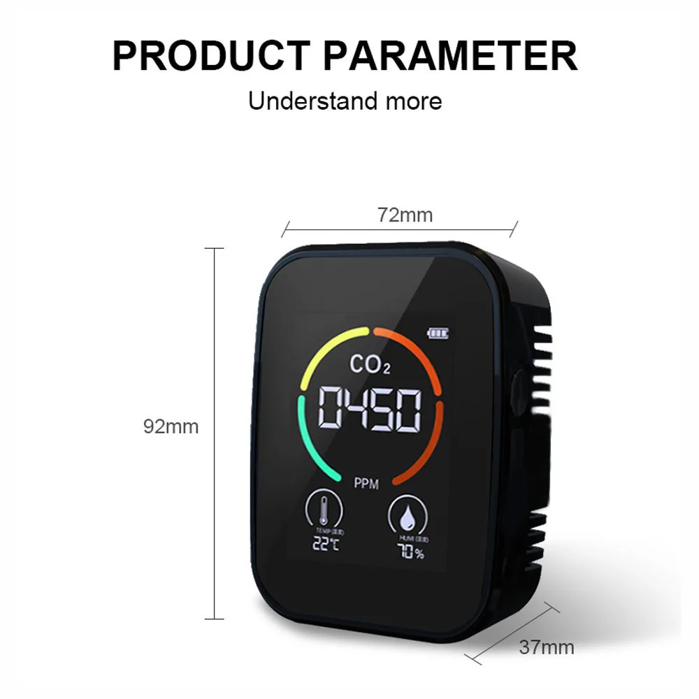 5 in1 CO2 Meter Digital Temperature Humidity Sensor Tester Multifunctional Air Quality Monitor Carbon Dioxide TVOC HCHO Detector