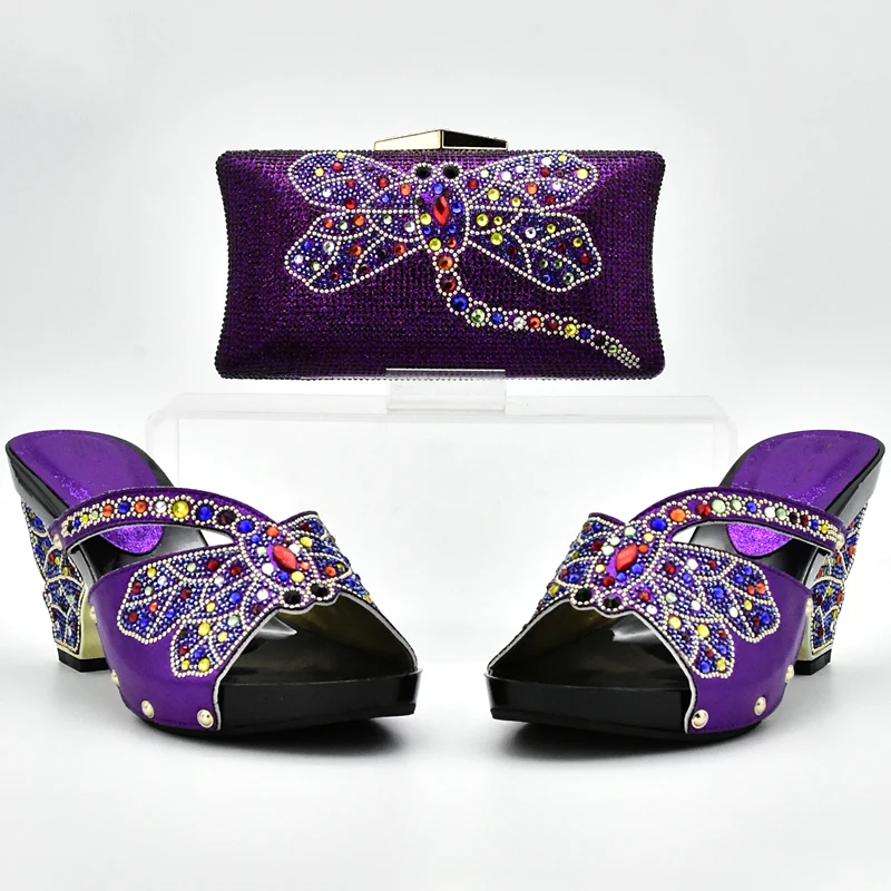 Комплект из туфель и сумочки фиолетового цвета в нигерийском стиле Вечерние