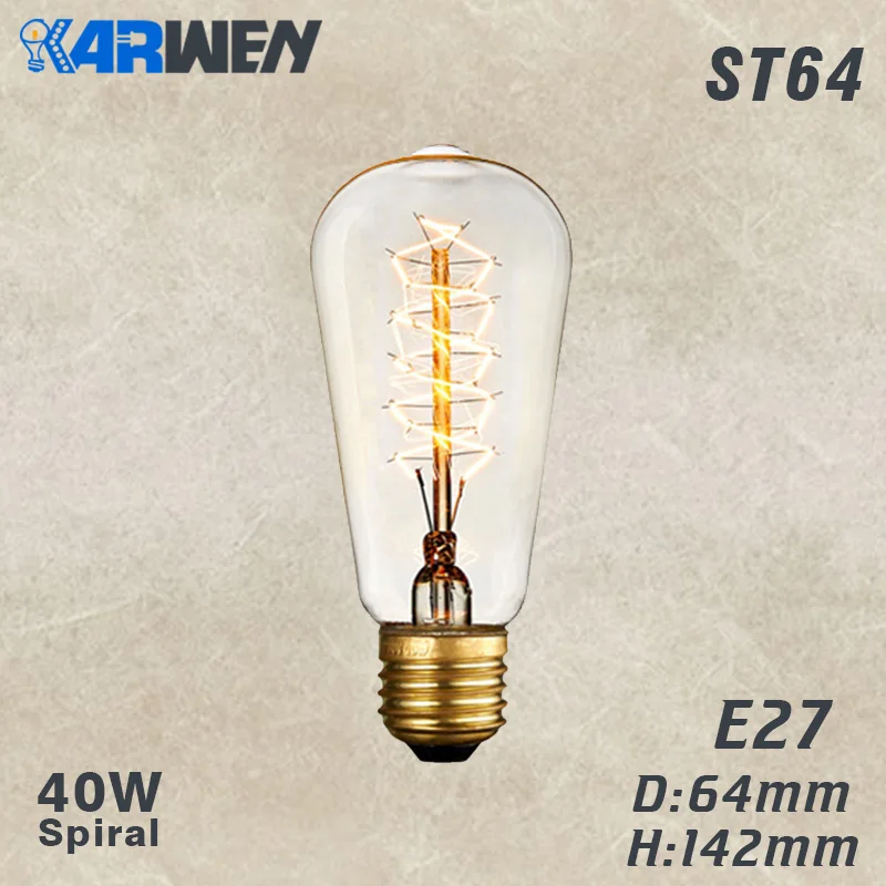 ST64 Spiral 220V Светодиодный лампа накаливания Эдисона лампа 3D декоративные Винтаж Эдисон лампы E27 220V T10 T45 A60 ST64 G80 G95 сменная лампа накаливания - Цвет: ST64 Spiral 220V
