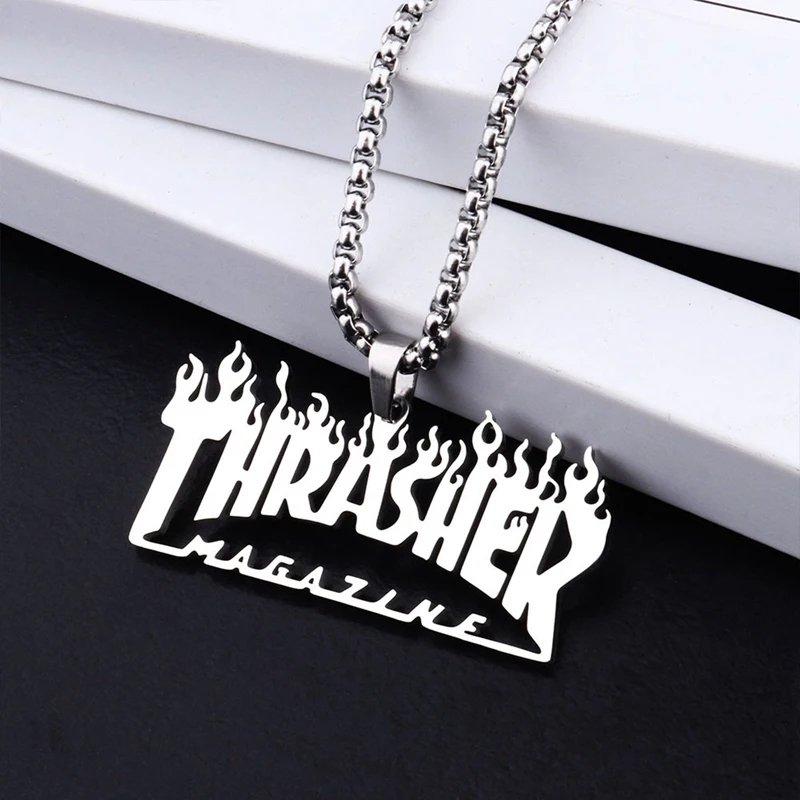 Ожерелье из нержавеющей стали в стиле хип-хоп с надписью Thrasher | Украшения и