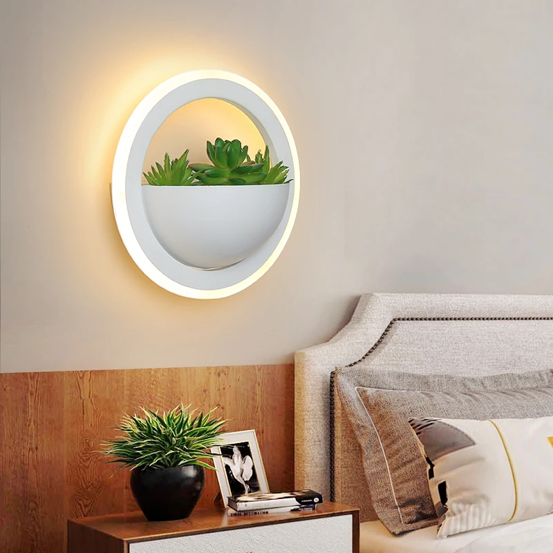 New LED Wall Lamp Round Acrylic Led Wall Lights Simulated Green Plants AC110~220V 10W For Hallway Porch Balcony Led Wall Sconce