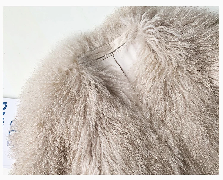 Роскошные настоящие монгольские овцы, шуба, Женское пальто из натурального меха, длинный рукав, модная настоящая зимняя куртка с отделкой