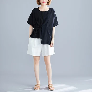 

[EWQ] 2020 Spring Summern New Arrivals O-neck Short Sleeve Shorts Women Fashion Casual Solid Pattern Two Piece Set AW58300M