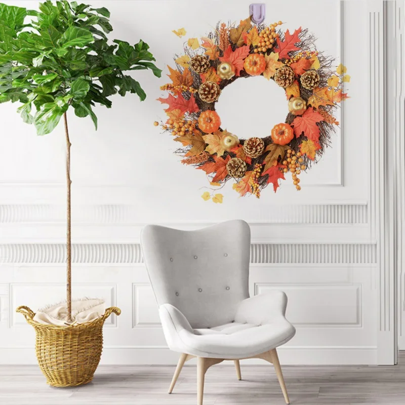 

Thanksgiving Simulation Rose Doors Decorated Christmas Flower Garland Ornaments Round-shaped Artificial Flowers Wreath Lintel