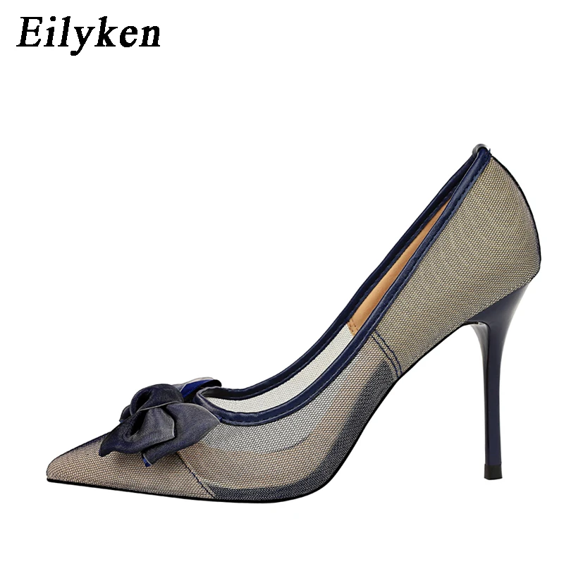 EilyKen/Новинка года; сезон весна-осень; женские туфли-лодочки на высоком каблуке на День Святого Валентина; туфли-лодочки с бантом-бабочкой; свадебные туфли на каблуке 9,5 см; размеры 34-40 - Цвет: Grey