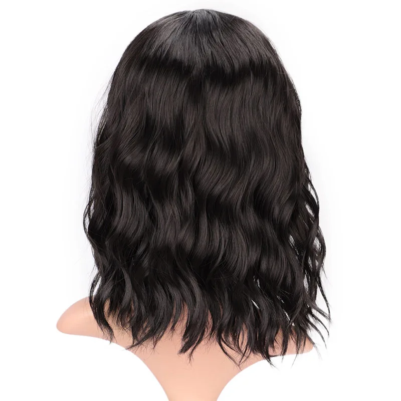 AISI BEAUTY Ombre фиолетовый короткий парик 14 дюймов волна воды синтетические парики для женщин розовый блонд седой милый Косплей Женский накладные волосы - Цвет: black