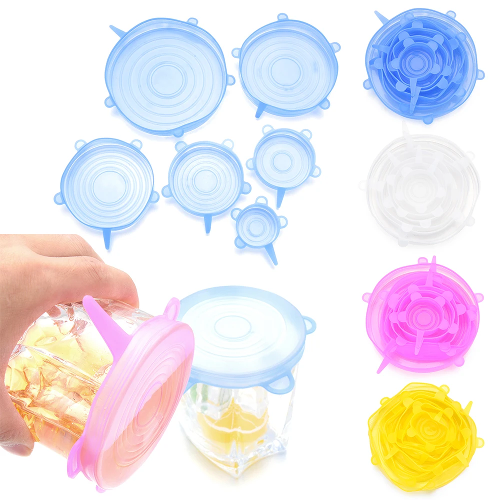 

6pcs/Set Reusable Universal Silicone Wrap Food Fresh Keeping Wrap Kitchen Tools Seal Lid Cover Stretch Silicone Food Wrap