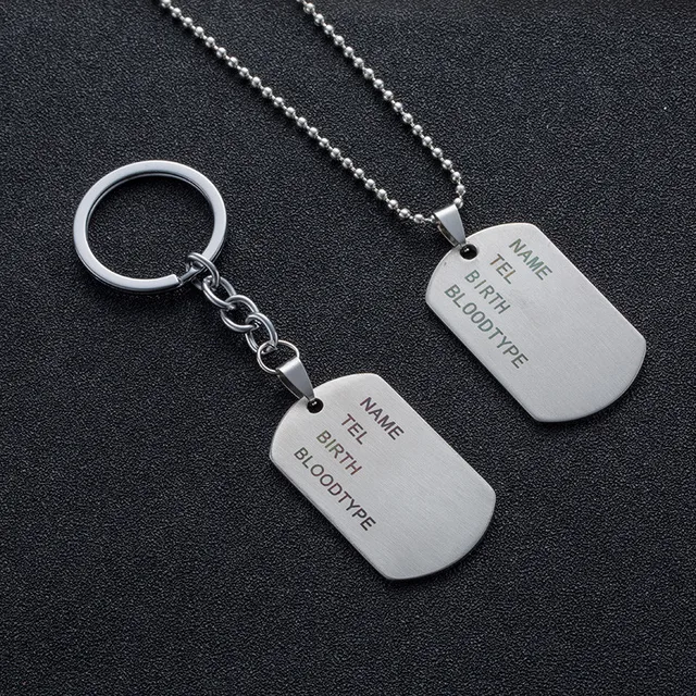 Military Army Tactical Engraving Name ID Tags Cards Pendant Man Necklace&Pendants Stainless Steel Fashion Keychain Men Jewelry 6