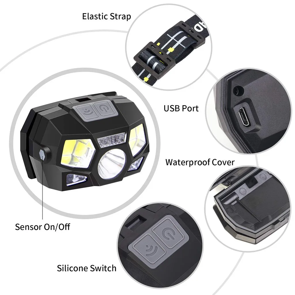 Датчик движения Водонепроницаемая головная лампа COB+ Q5 фара светодиодная аккумуляторная горелка для наружного кемпинга ночник для рыбалки свет