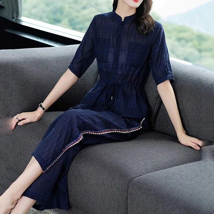 

Casual Fashion WOMEN'S Suit Spring And Summer 2019-Western Style Goddess-Style Two-Piece Set Loose Elegant Loose Pants Set