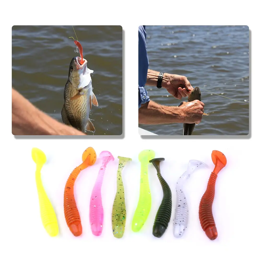 50PCS Soft Lure T-Tail Fish Bait Baits Artificial Blackfish Striped Bass Fishing Gear Tackles Spinning Tools De Pesca | Спорт и