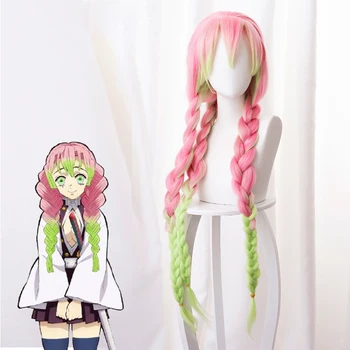 

Anime Demon Slayer Cosplay Wig Kanroji Mitsuri Cosplay Costumes Long Hair Kimetsu no Yaiba Women Synthetic Hair Pink Green Braid