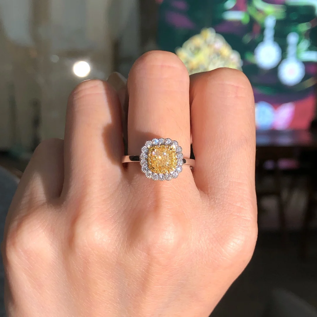 Fine Jewelry Real 18K Gold 1.00ct Yellow Diamond Wedding Engagement Female  Rings for Women Fine Diamonds Ring TX