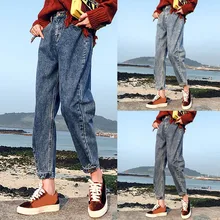 Модные синие женские джинсы в Корейском стиле, свободные прямые джинсы с высокой талией и карманами, джинсовые повседневные штаны-шаровары, джинсы de mujer#35