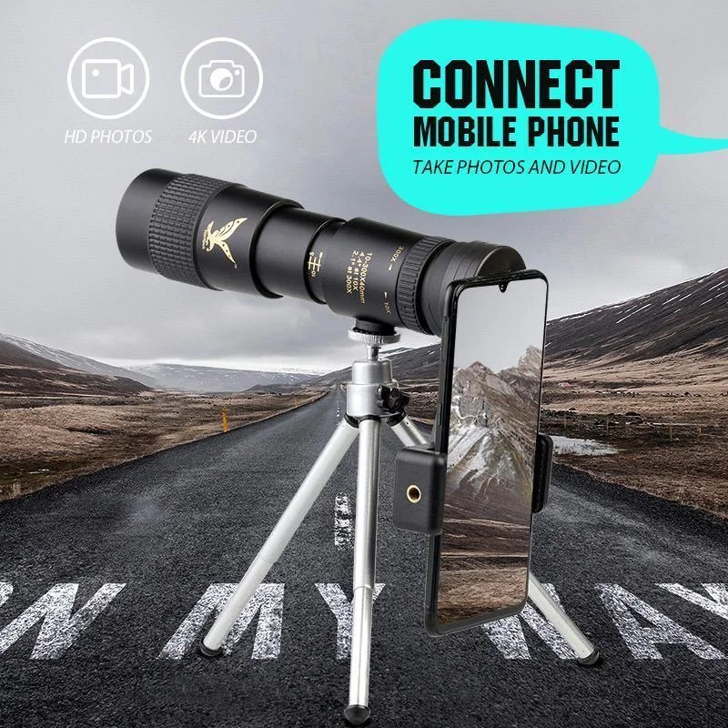 Trípode Monocular con Zoom superteleobjetivo 4K 10-300X40mm, protección ocular, resistente al agua, FMC, transmisión Ultra alta, ajuste el teléfono