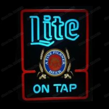 Миллер Lite на кран Печатный Тонкий пивоваренный Пивной Неоновый знак ручной работы из настоящего стекла трубка бар магазин украшения дисплей неоновые вывески 15X19"