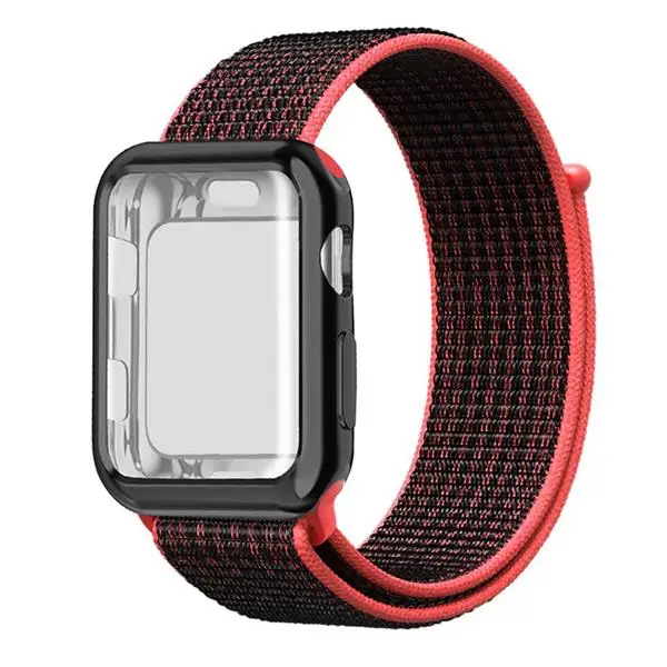 Ремешок для часов apple Watch band Спортивная петля correa apple watch 4 3 iwatch band 38 мм 42 мм 44/40 мм нейлоновый браслет+ чехол для часов - Цвет ремешка: red black